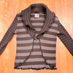 Gilet CINQ SIX MOUCHES Striped Brown and Gray Women's Sweater - Size Small